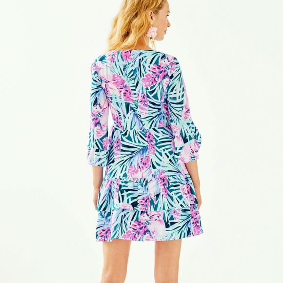 LILLY PULITZER NEW Peacock Blue Tweethearts Laeda Stretch Dress Size Small - Picture 3 of 10